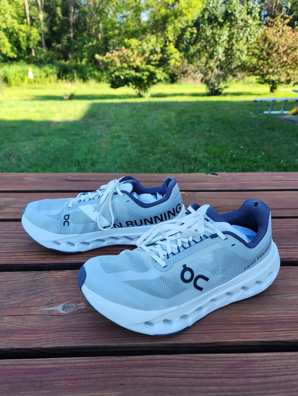 On Running Cloudsurfer Next Sneakers In Glacier|White w/heel wear